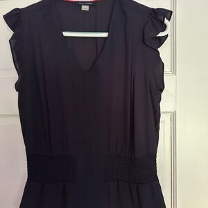 Tommy Hilfiger Navy Top with Ruffle Trim